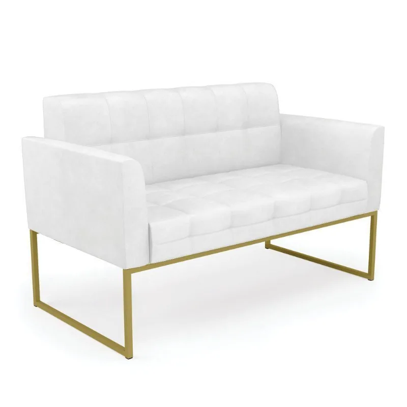 Sofá Namoradeira Elisa Corano Branco Base Metálica Industrial Dourado - D'rossi