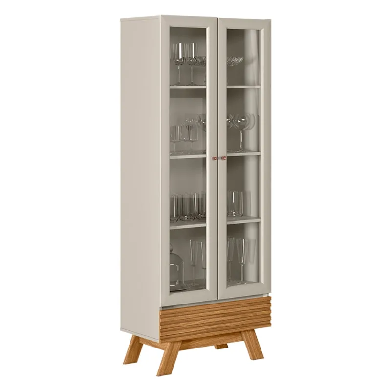 Cristaleira Maju 2 Portas Nature e Off White 71x185 cm L04 - D'Rossi