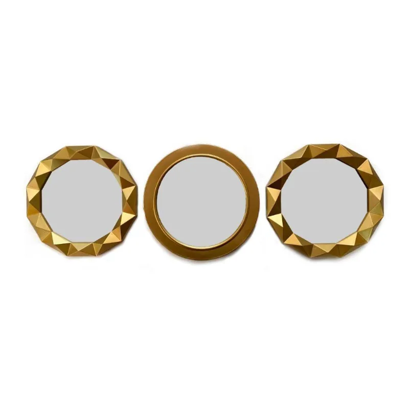 Kit 03 Espelhos Decorativo Moldura Redonda Dourado - D'rossi