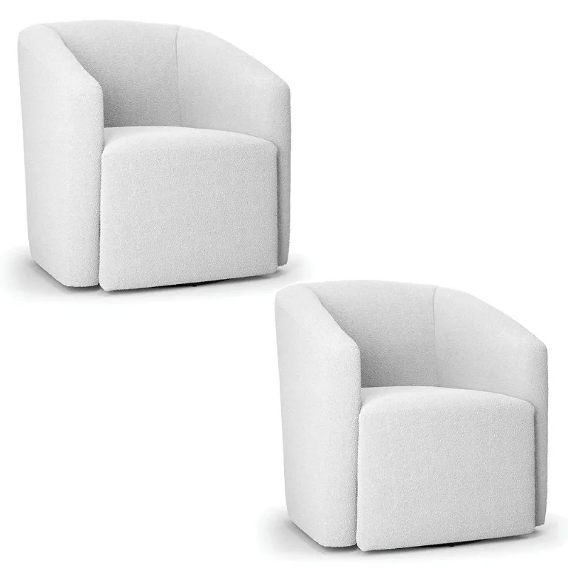 Kit 2 Poltronas Stella Max Bouclê Base Giratória - D'rossi Cor Off White