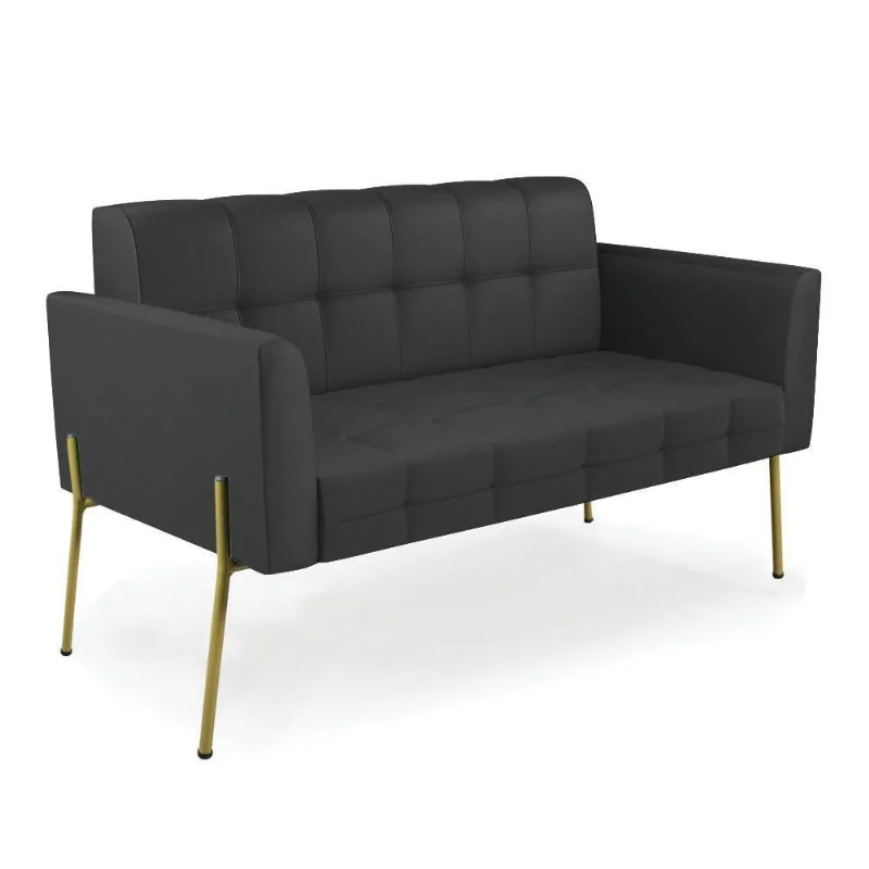 Sofá Namoradeira 2 Lugares Base Pé De Ferro Dourado Elisa Corino D03 - D'rossi Cor Preto