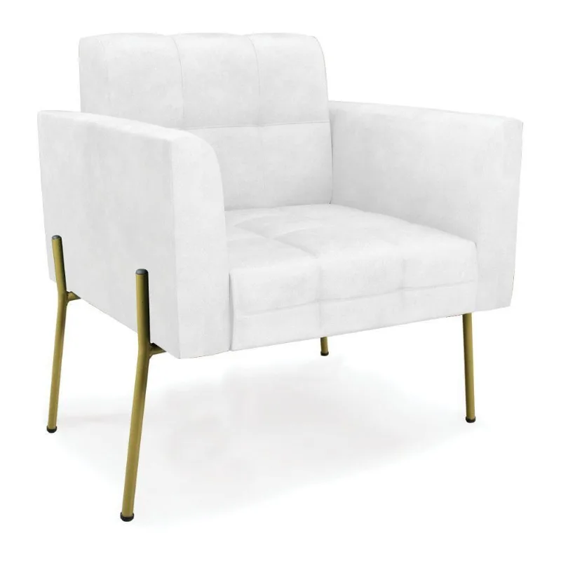 Poltrona Pé De Ferro Dourado Para Sala Elisa Corano D03 - D'rossi Cor Branco
