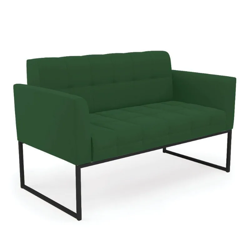 Sofá Namoradeira Elisa Veludo Verde Base Metálica Industrial Preto - D'rossi