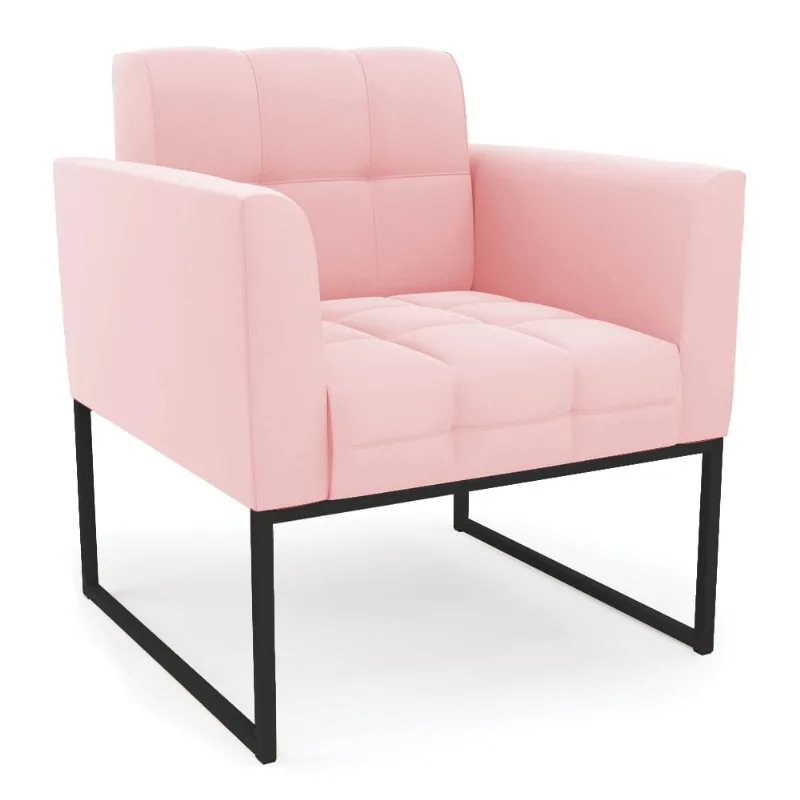 Poltrona Elisa Suede Base Metálica Industrial Preto - D'Rossi Rosa Bebê