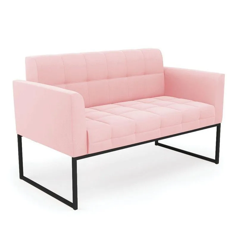 Sofá Namoradeira Elisa Suede Base Metálica Industrial Preto - D'rossi Cor Rosa Bebê