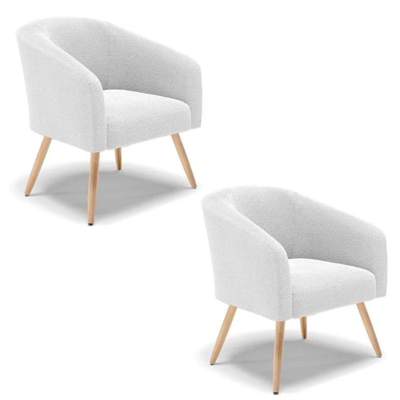 Kit 2 Poltronas Stella Bouclê Pés Palito Natural - D'rossi Cor Off White
