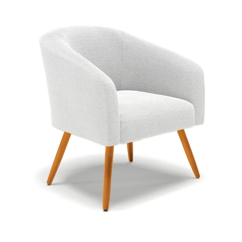 Poltrona Decorativa Pé Palito Castanho Stella Bouclê Off White D03 - D'Rossi