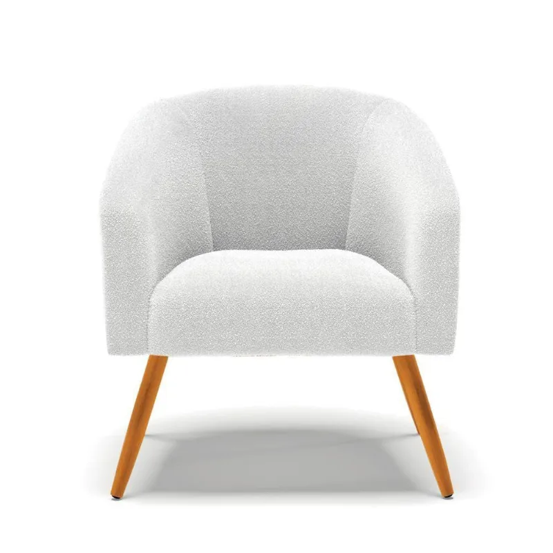Poltrona Stella Bouclê Pés Palito Castanho - D'rossi Cor Off White