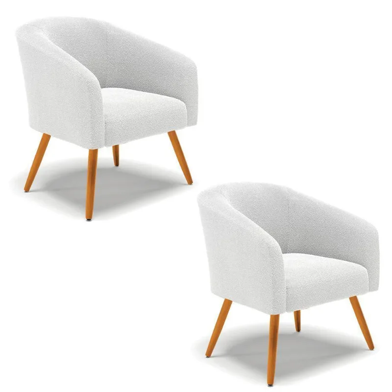 Kit 2 Poltronas Stella Bouclê Pés Palito Castanho - D'rossi Cor Off White