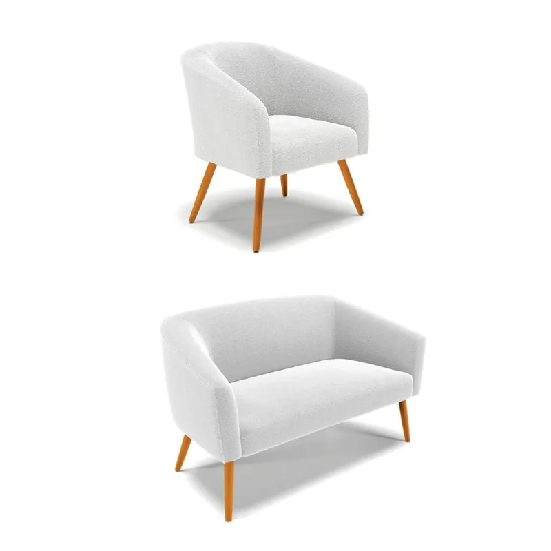 Sofá Namoradeira e Poltrona Pé Palito Castanho Stella Bouclê D03 - D'Rossi Off White