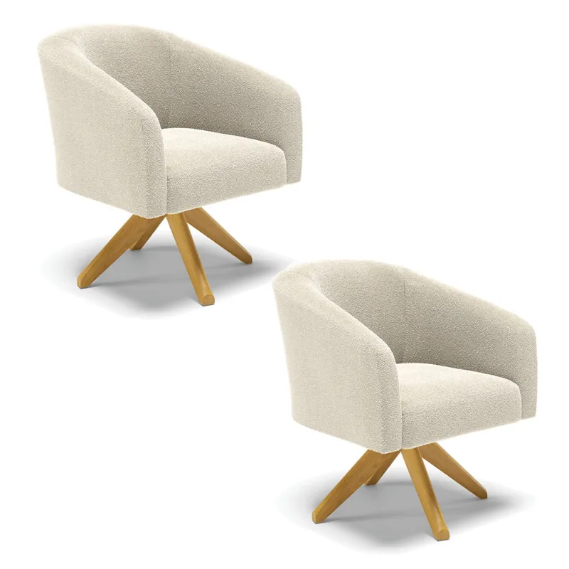 Poltrona Decorativa Giratória MA30 Kit 2 Stella Bouclê Bege D03 - D'Rossi
