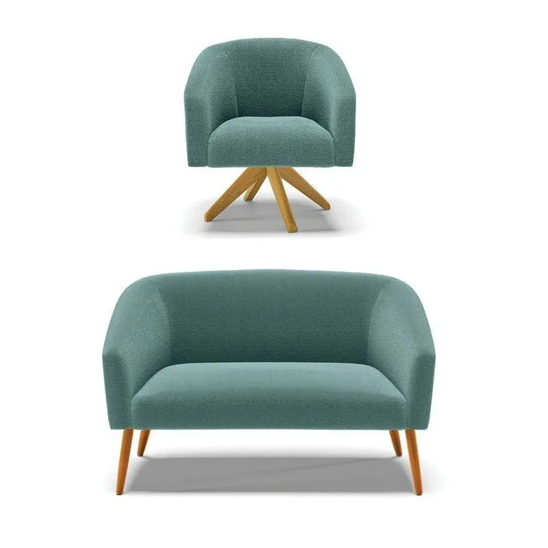 Kit 1 Sofá Namoradeira E 1 Poltrona Stella Bouclê Base De Madeira Ma30 - D'rossi Cor Verde Menta
