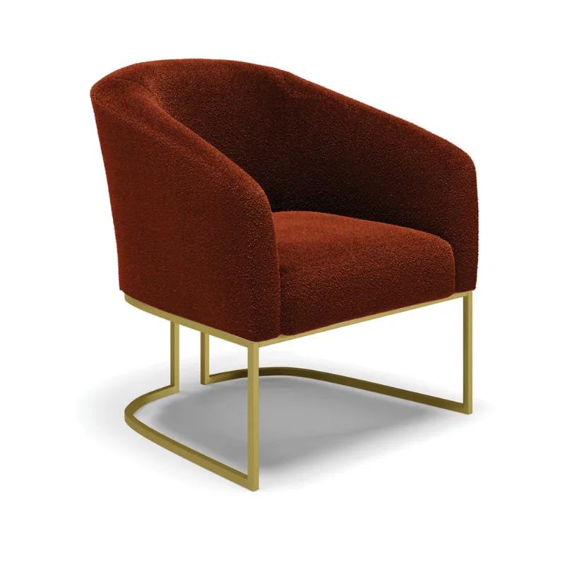 Poltrona Decorativa Base Industrial Dourado Stella Bouclê Terra D03 - D'Rossi