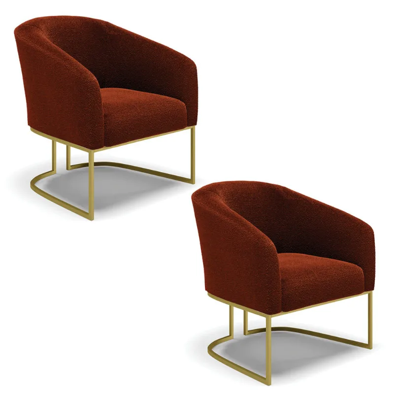 Poltrona Decorativa Industrial Dourado kit 2 Stella Bouclê Terra D03 - D'Rossi