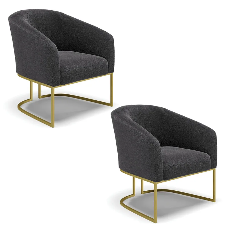 Poltrona Decorativa Industrial Dourado kit 2 Stella Bouclê Grafite D03 - D'Rossi