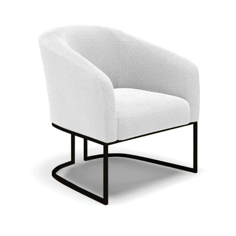 Poltrona Stella Bouclê Base Metálica Industrial Preto - D'rossi Cor Off White