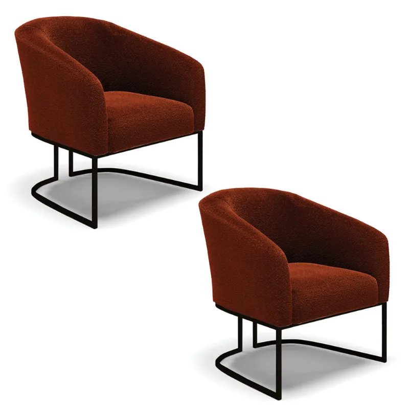 Poltrona Para Sala Industrial Preto Kit 2 Stella Bouclê Terra D03 - D'Rossi