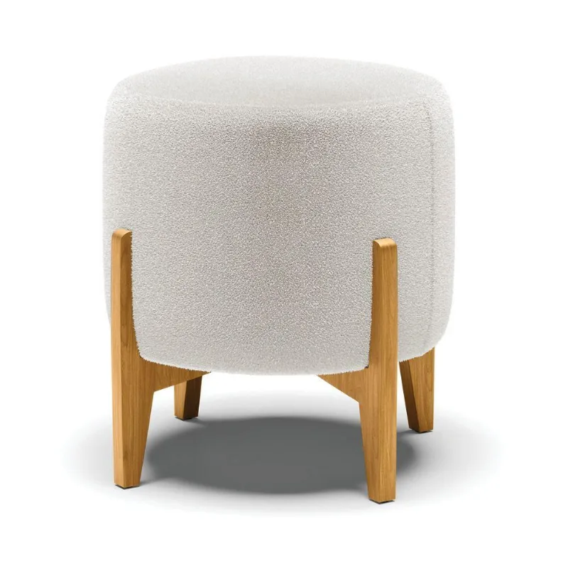 Puff Banqueta Decorativo Base Madeira Stella Bouclê P01 - D'rossi Cor Off White