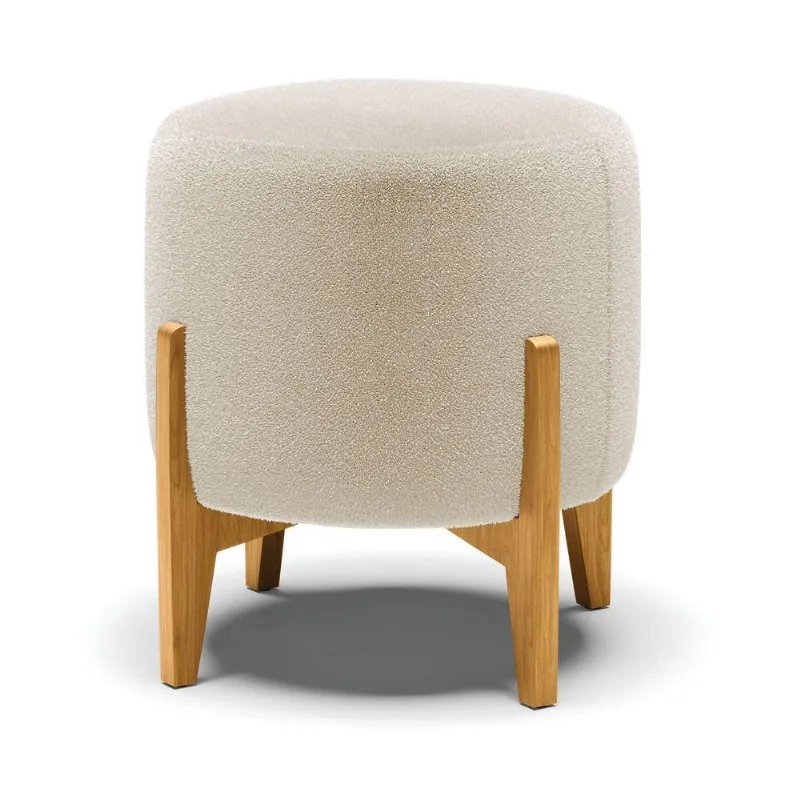 Puff Banqueta Decorativo Base Madeira Stella Bouclê P01 - D'rossi Cor Bege