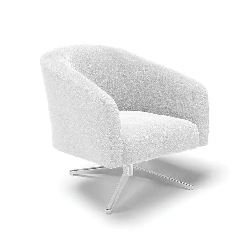 Poltrona Giratória Stella Bouclê Off White Base Cromada - D'rossi