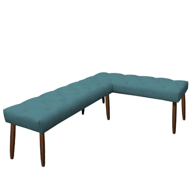 Banco De Canto Estofado Sira Suede Azul Turquesa Pés Palito Castanho C05 - D'rossi