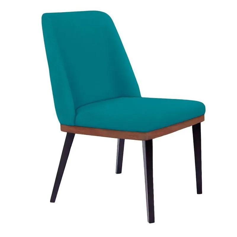 Cadeira De Jantar Bahia Suede Azul Turquesa Pés Chanfrado Tabaco - D'rossi