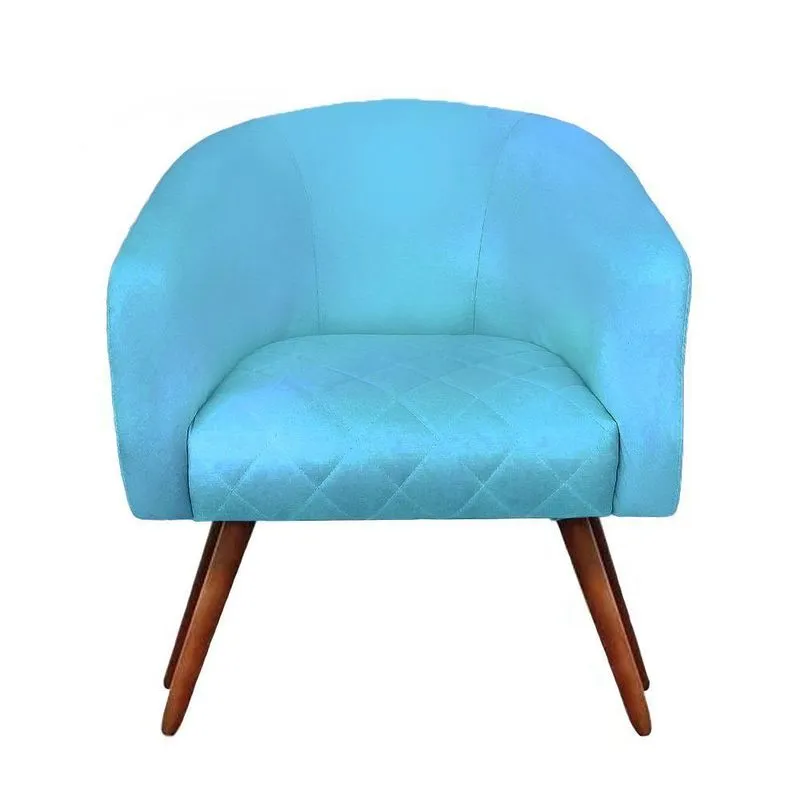 Poltrona Bianca Com Tressê Suede Pés Palito Castanho - D'rossi Cor Azul Turquesa