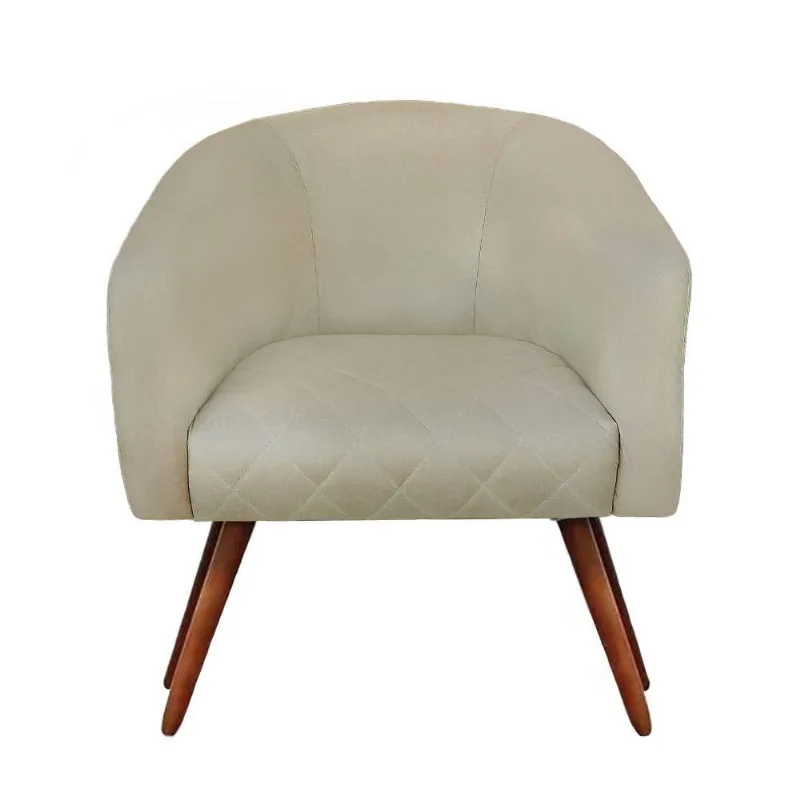 Poltrona Bianca Com Tressê Suede Pés Palito Castanho - D'rossi Cor Bege