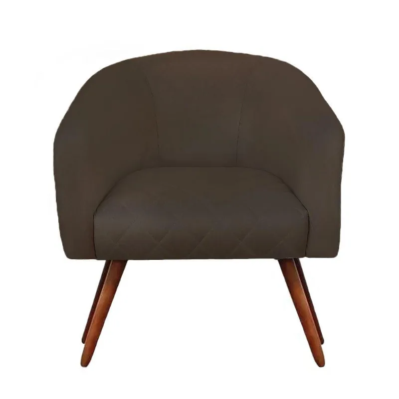 Poltrona Bianca Com Tressê Suede Marrom Pés Palito Castanho - D'rossi