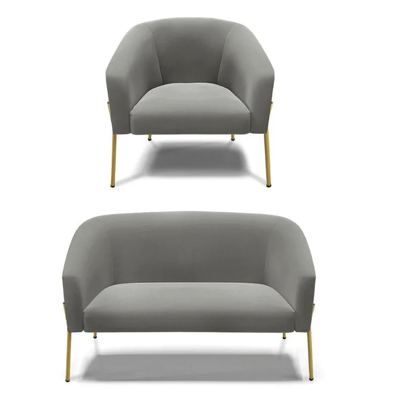 Sofá Namoradeira E Poltrona Pé De Ferro Dourado Stella Suede D03 - D'rossi Cor Grafite