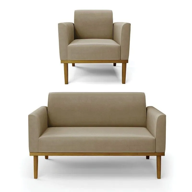 Sofá Namoradeira Com Poltrona Base De Madeira Fixa Castanho Marisa Suede D03 - D?rossi Cor Marrom Rato