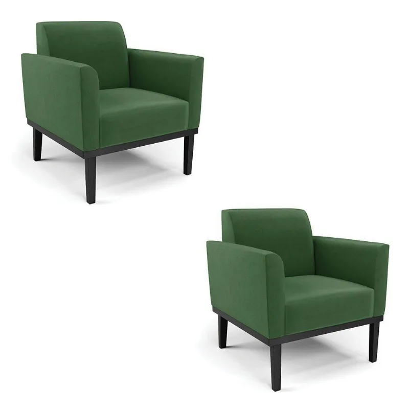 Kit 2 Poltronas Base De Madeira Fixa Preto Marisa Suede Verde D03 - D'Rossi