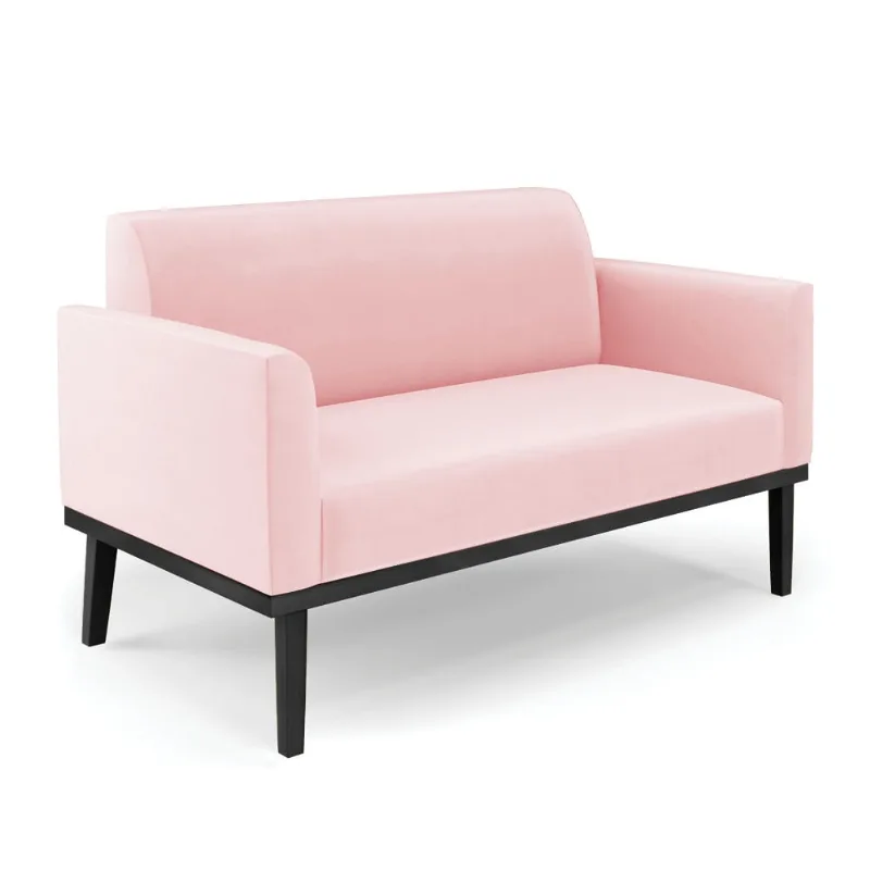 Sofá Namoradeira Base de Madeira Fixa Preto Marisa Suede D03 - D'Rossi Rosa Bebê