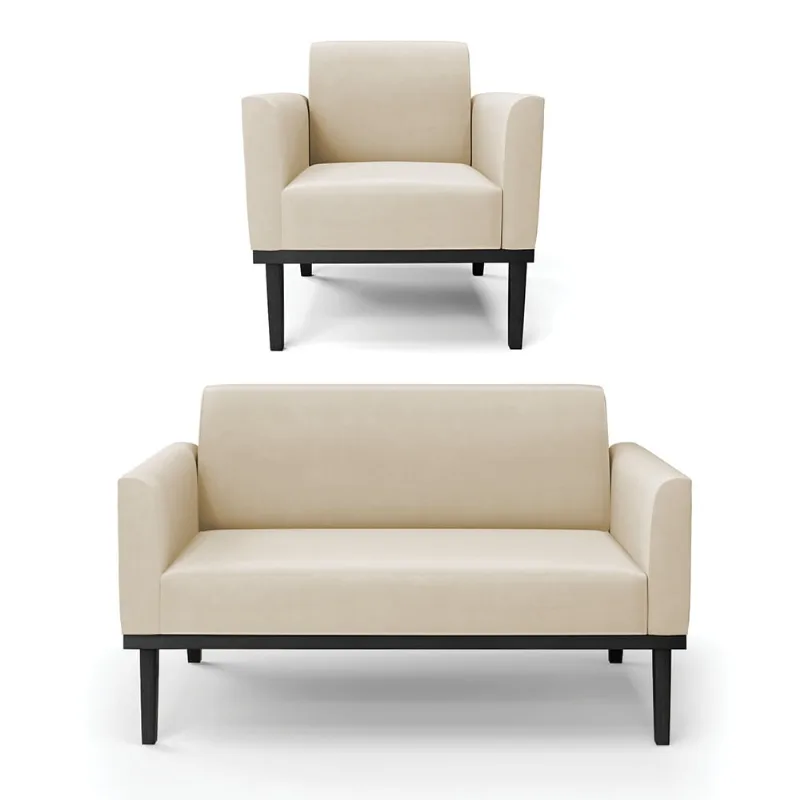 Sofá Namoradeira com Poltrona Base de Madeira Fixa Preto Marisa Suede D03 - D'Rossi Rose