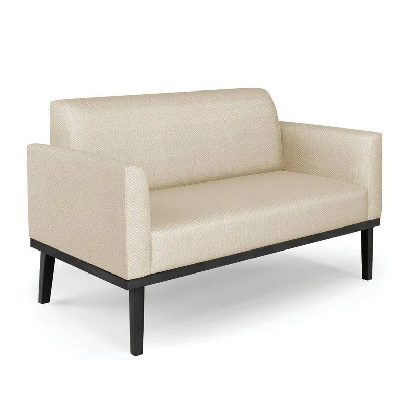 Sofá Namoradeira Base De Madeira Fixa Preto Marisa Veludo Luxo Off White A129 D03 - D'Rossi
