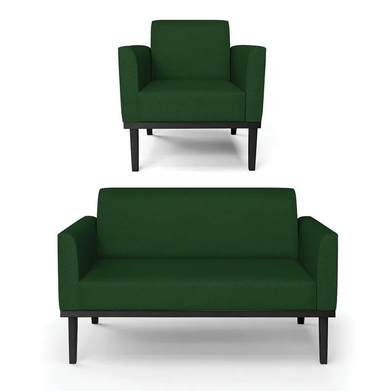 Sofá Namoradeira Com Poltrona Base De Madeira Fixa Preto Marisa Veludo Luxo Verde A136 D03 - D'Rossi