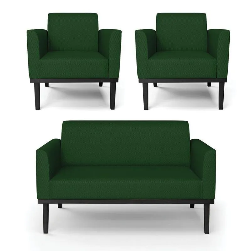 Sofá Namoradeira Com 2 Poltronas Fixa Preto Marisa Veludo Luxo Verde A136 D03 - D'Rossi