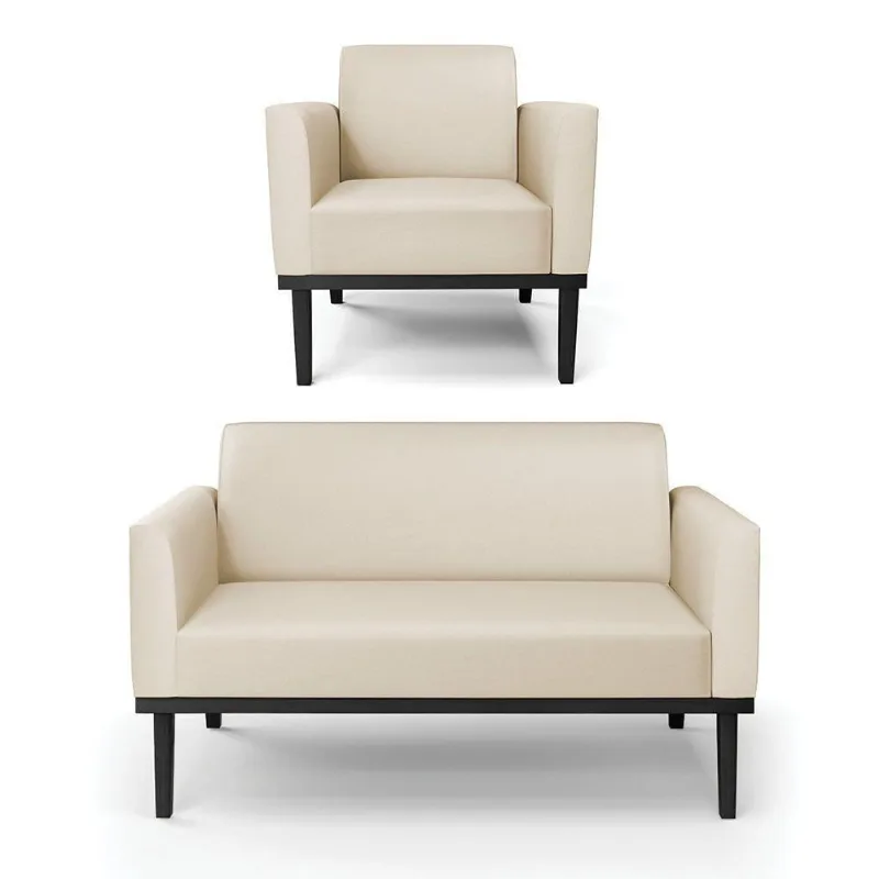 Sofá Namoradeira Com Poltrona Base De Madeira Fixa Preto Marisa Corino D03 - D\'rossi Cor Bege