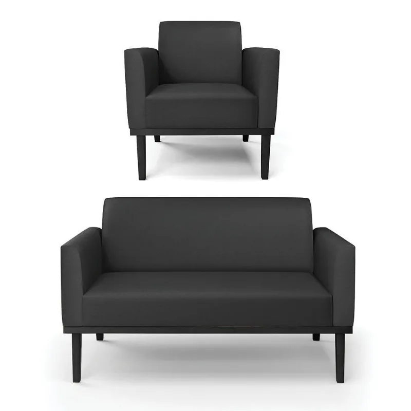 Sofá Namoradeira Com Poltrona Base De Madeira Fixa Preto Marisa Corino D03 - D\'rossi Cor Preto