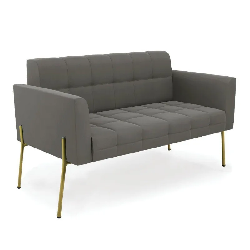 Sofá Namoradeira 2 Lugares Pé De Ferro Dourado Elisa Suede Grafite D03 - D'rossi