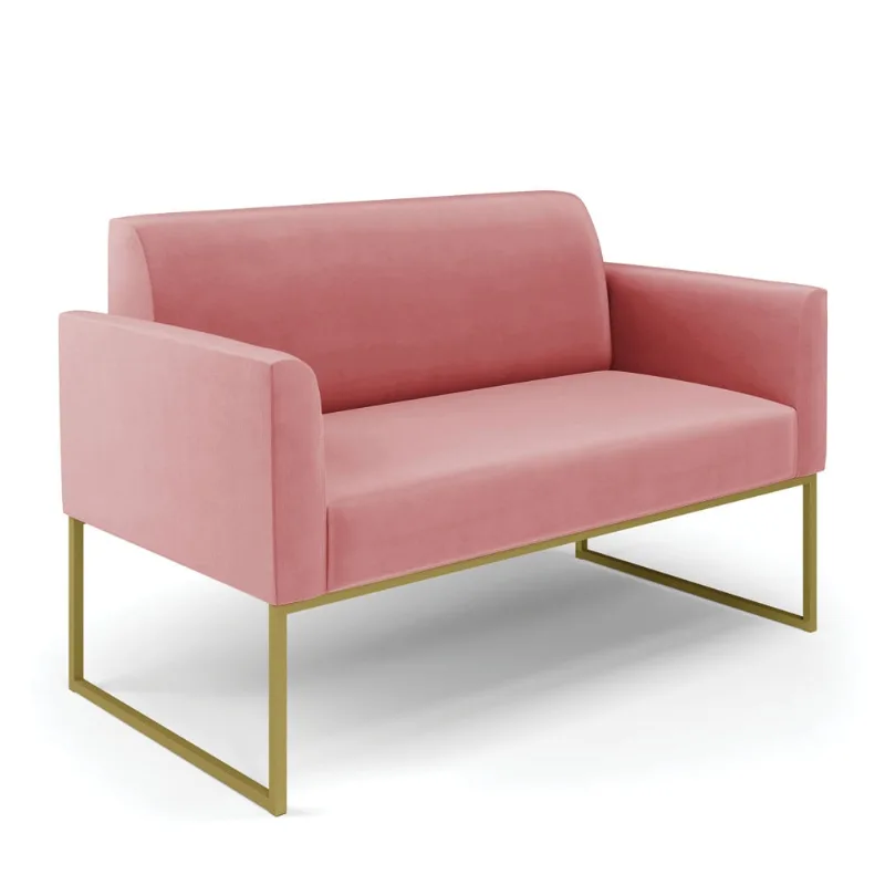 Sofá Namoradeira Base Industrial Dourado Marisa Suede D03 - D?Rossi Rose