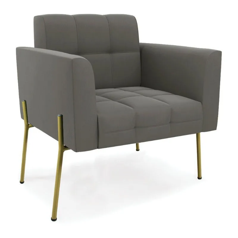 Poltrona Pé De Ferro Dourado Para Sala Elisa Suede D03 - D'rossi Cor Grafite