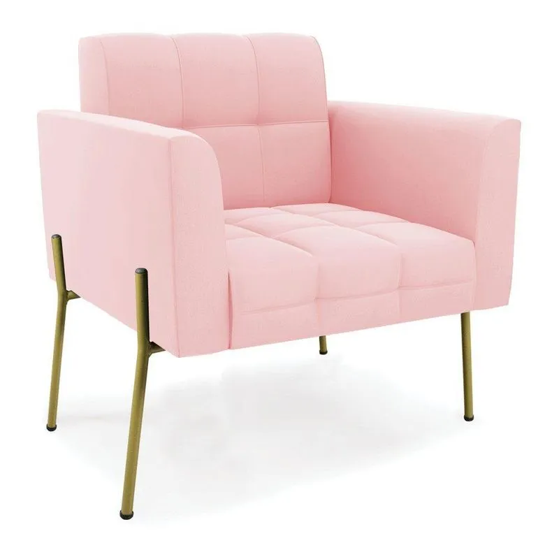 Poltrona Pé De Ferro Dourado Para Sala Elisa Suede D03 - D'rossi Cor Rosa Bebê