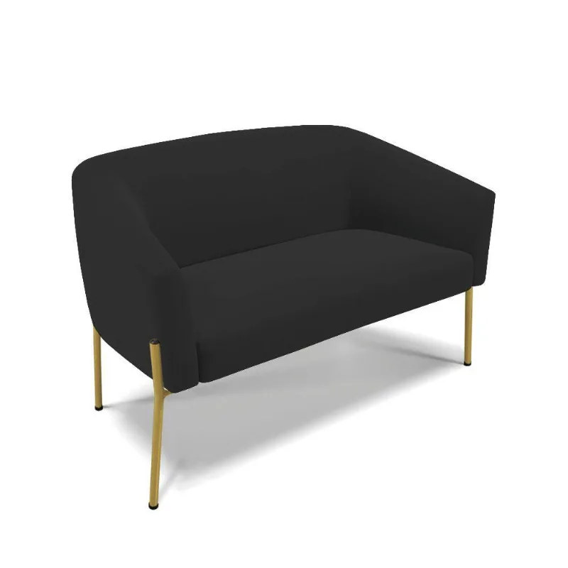 Sofá Namoradeira 2 Lugares Pé De Ferro Dourado Stella Veludo D03 - D'rossi Cor Preto