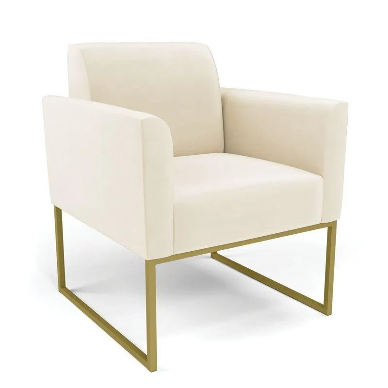 Poltrona Base Industrial Dourado Marisa Veludo Bege D03 - D'rossi