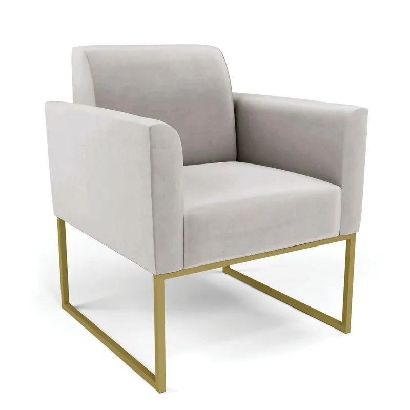 Poltrona Base Industrial Dourado Marisa Veludo Cinza D03 - D'rossi