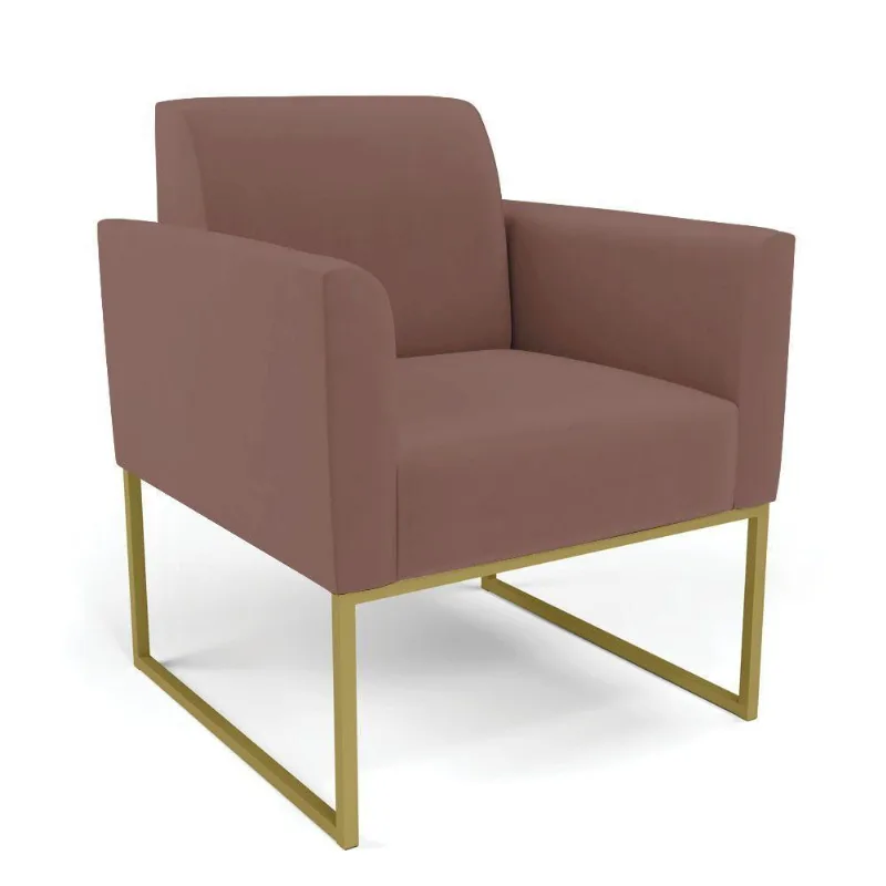 Poltrona Base Industrial Dourado Marisa Veludo Rosê D03 - D'rossi