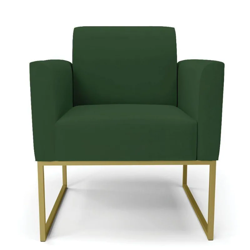 Kit 2 Poltronas Base Industrial Dourado Marisa Veludo Verde D03 - D'rossi