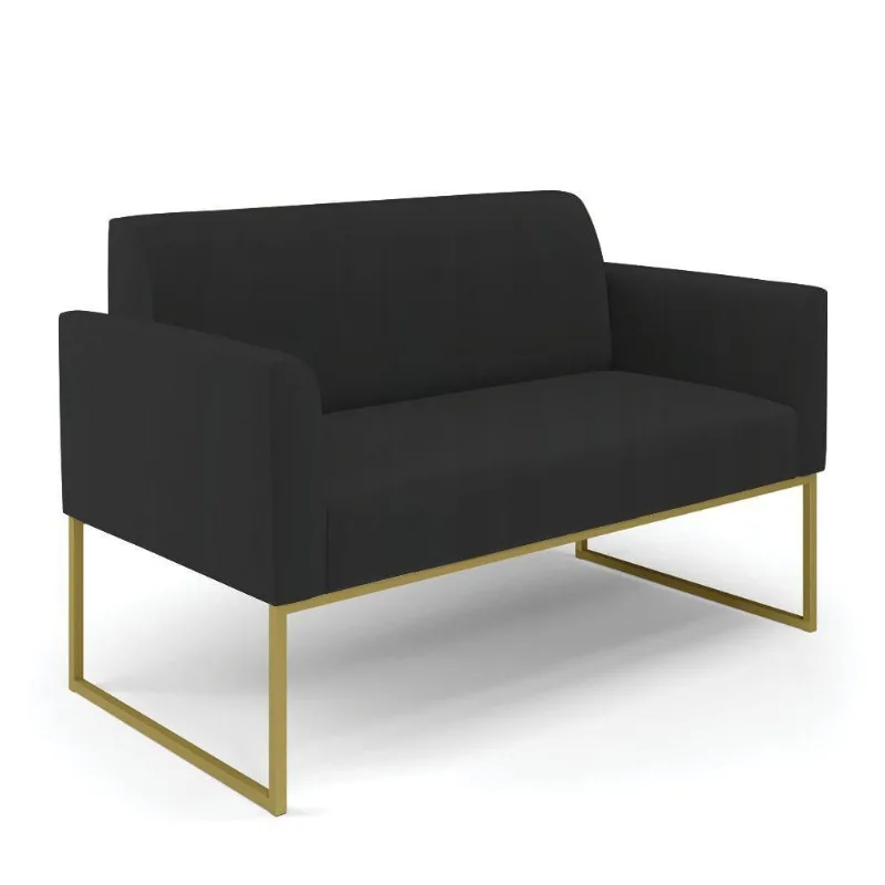 Sofá Namoradeira Base Industrial Dourado Marisa Veludo D03 - D\'rossi Cor Preto