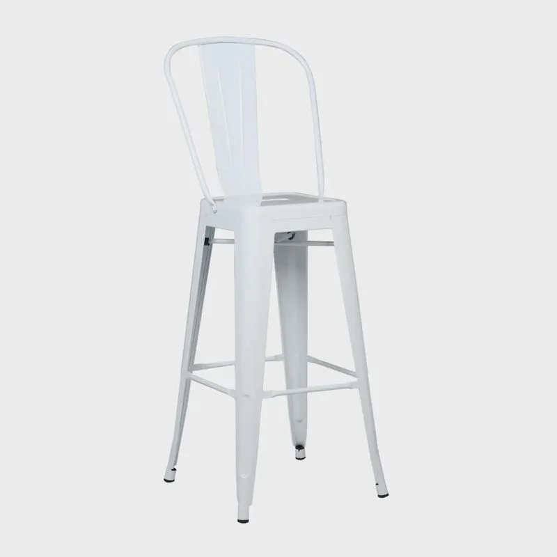 Banqueta Alta com Encosto Iron Branco Base Metálica - D'Rossi